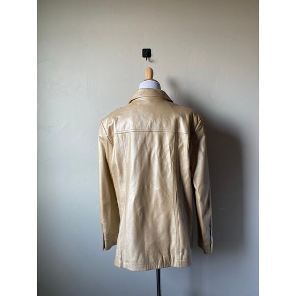 St. John Sport Button Up Gold Metallic 100% Italian Leather Jacket- Size Large - Picture 12 of 16